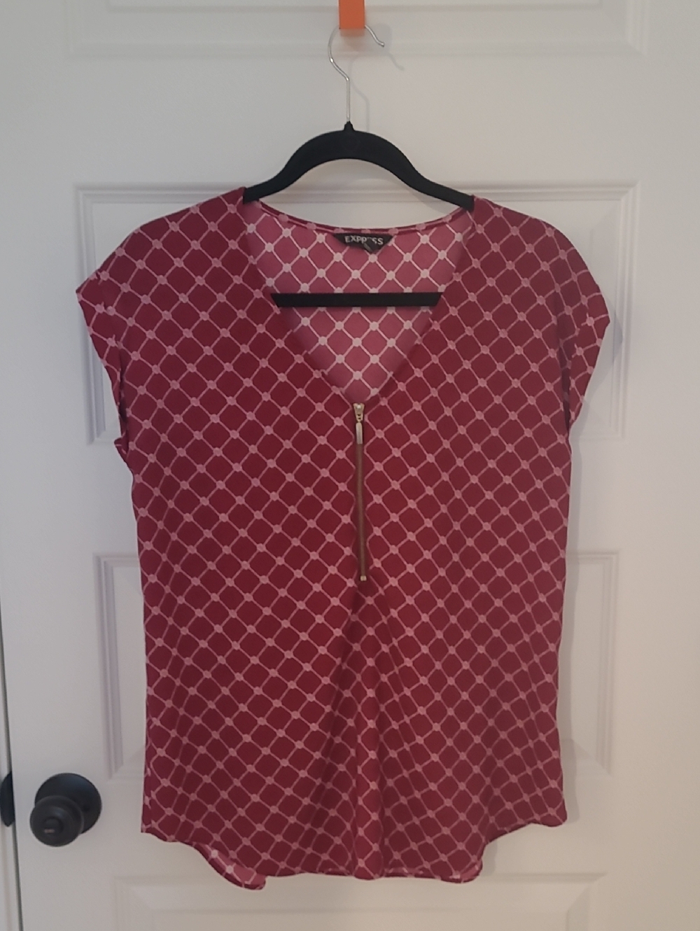 Express Women's Pink Geo-Print Zip Front Top